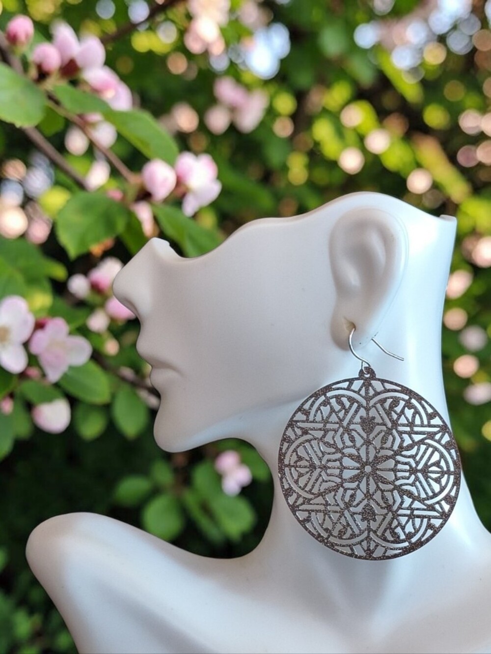 Round Filigree Statement Earrings in Metallic Silvertone